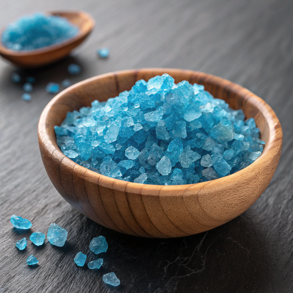 Blue salt for men - premium Persian blue salt crystals in wooden bowl